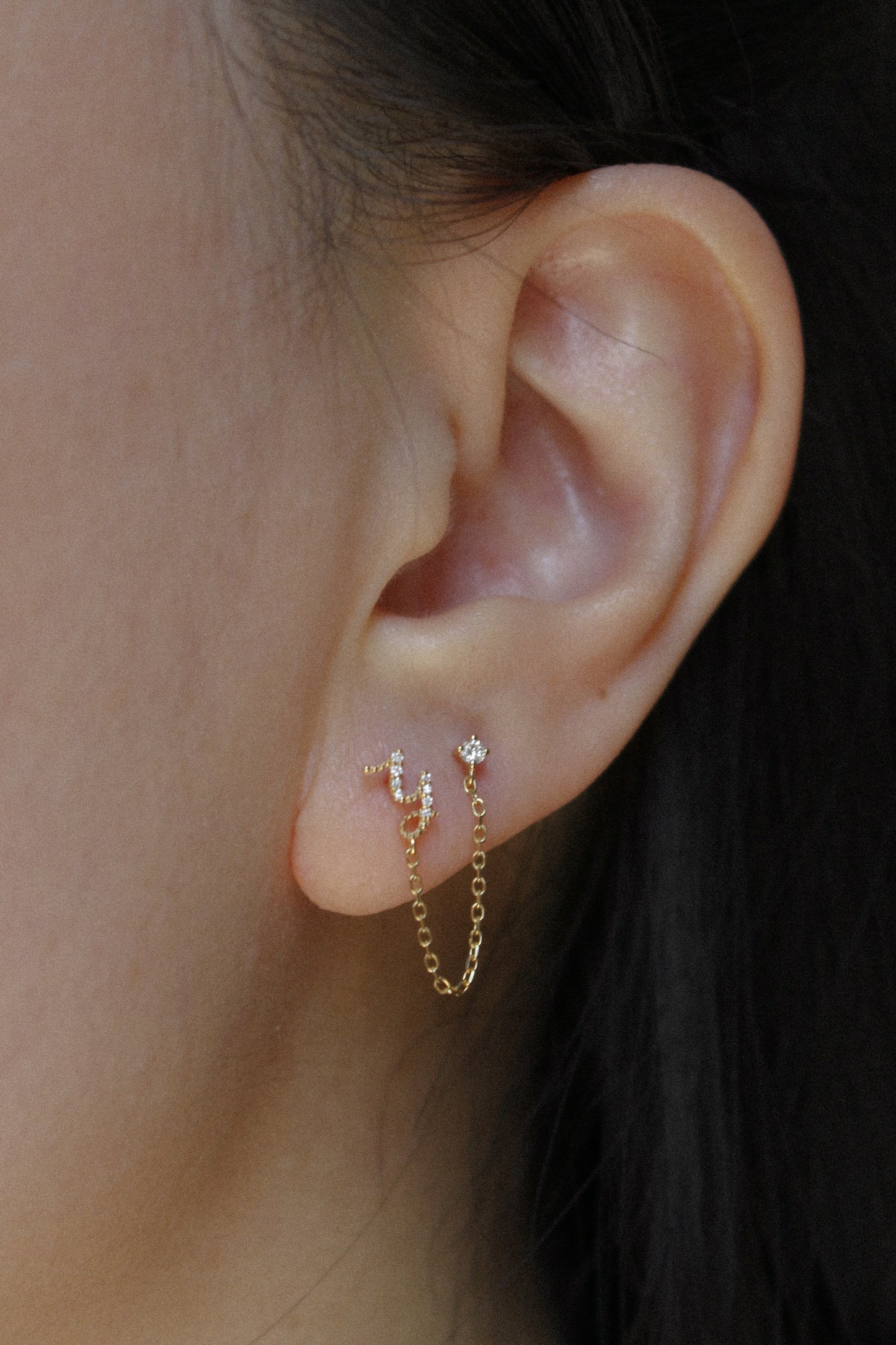 Audrey Diamond Initial Double Piercing Chain Earring