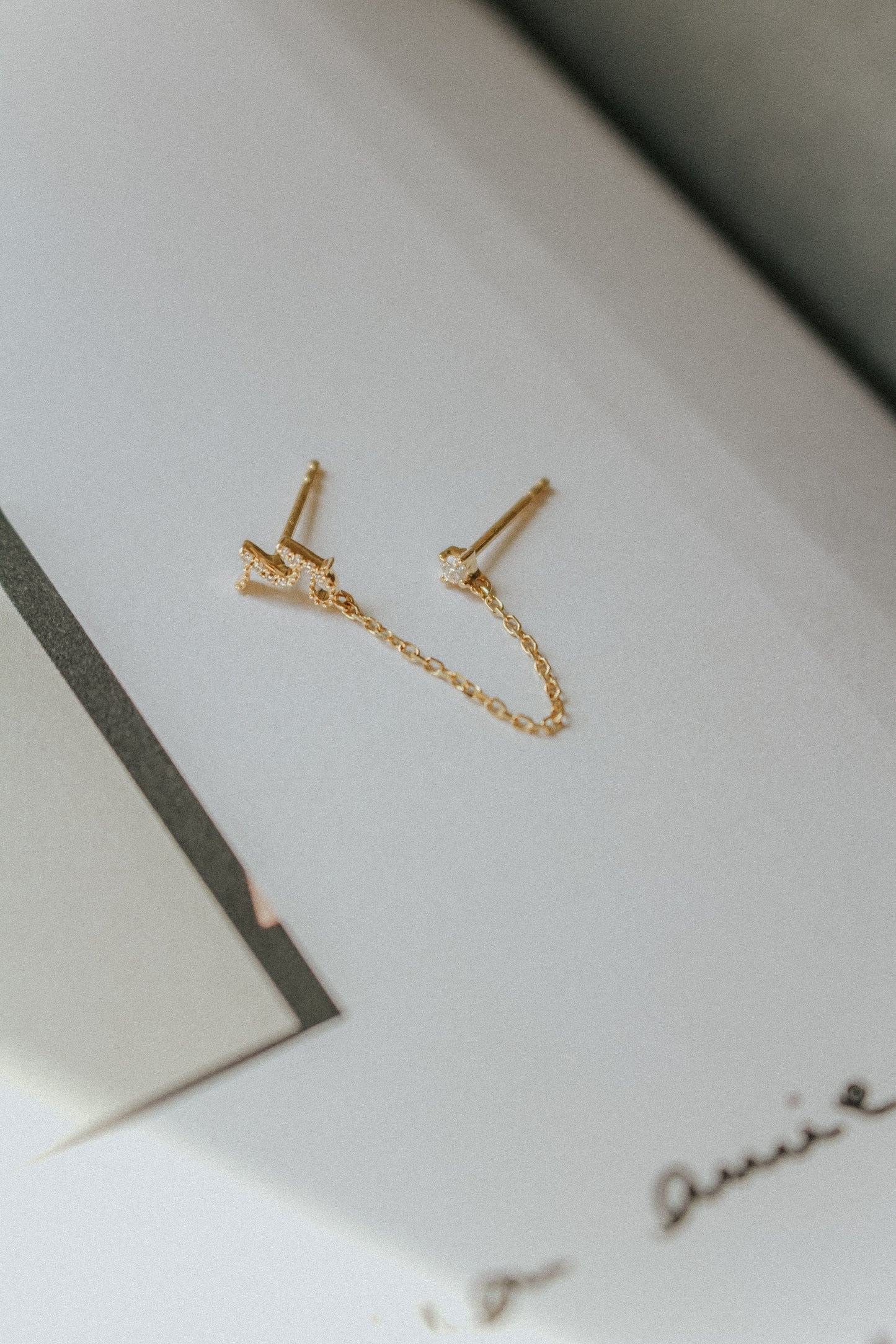 Audrey Diamond Initial Double Piercing Chain Earring