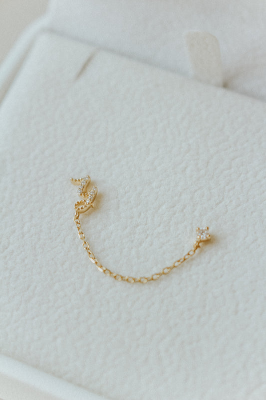 Audrey Diamond Initial Double Piercing Chain Earring