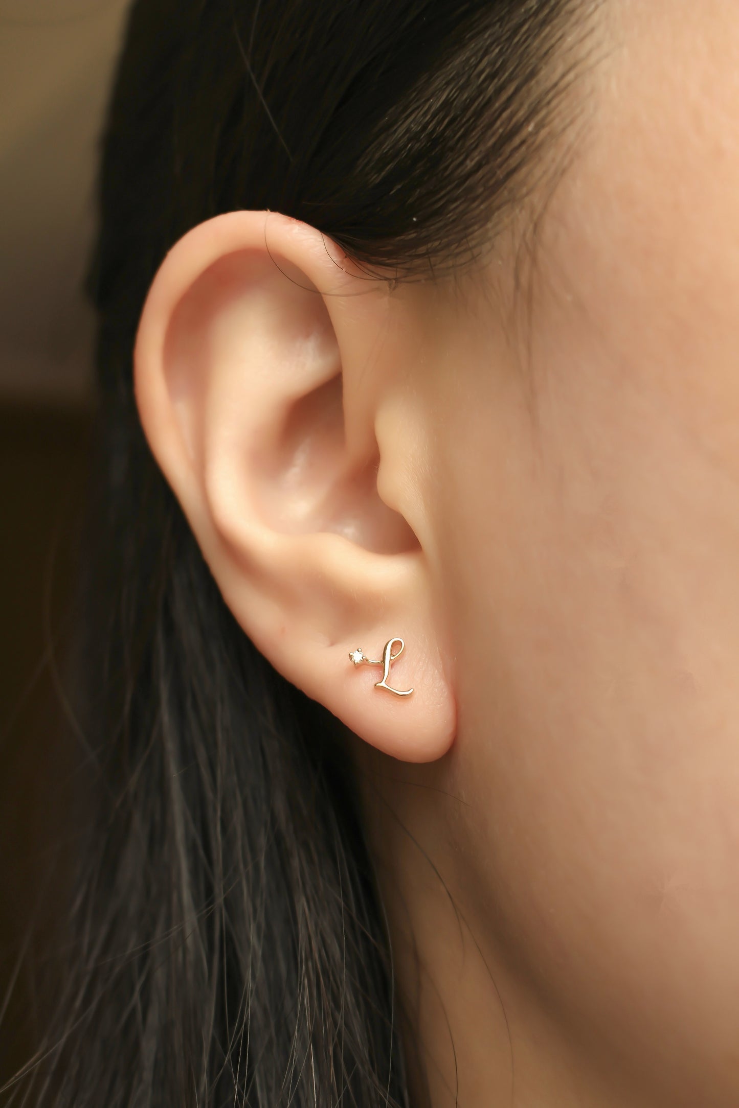 Audrey Gold Initial Earring with Tiny Diamond