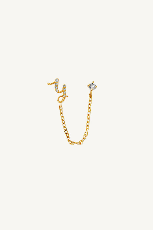 Audrey Diamond Initial Double Piercing Chain Earring