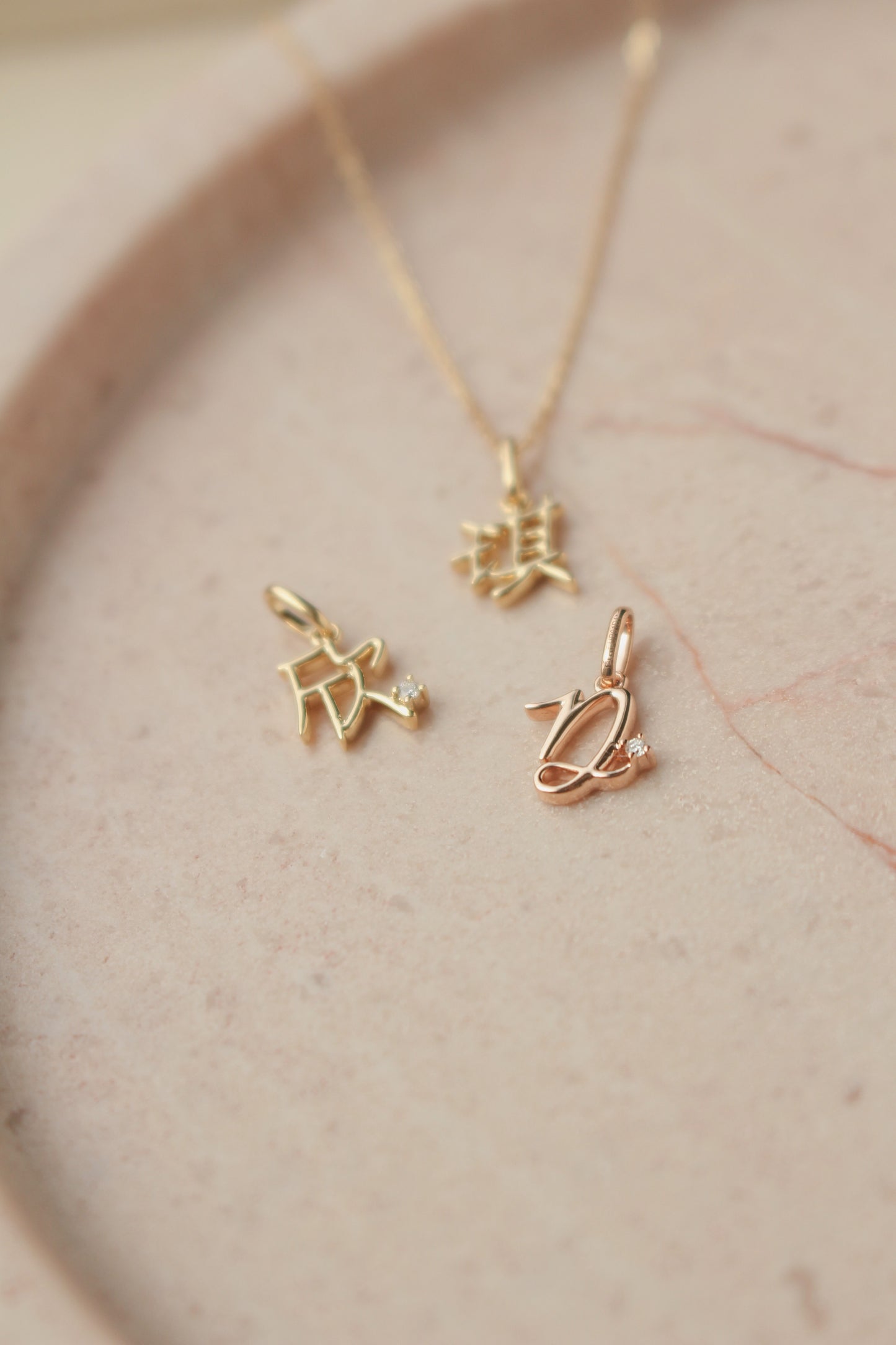 Audrey Gold Initial Pendant with Tiny Diamond (Medium)