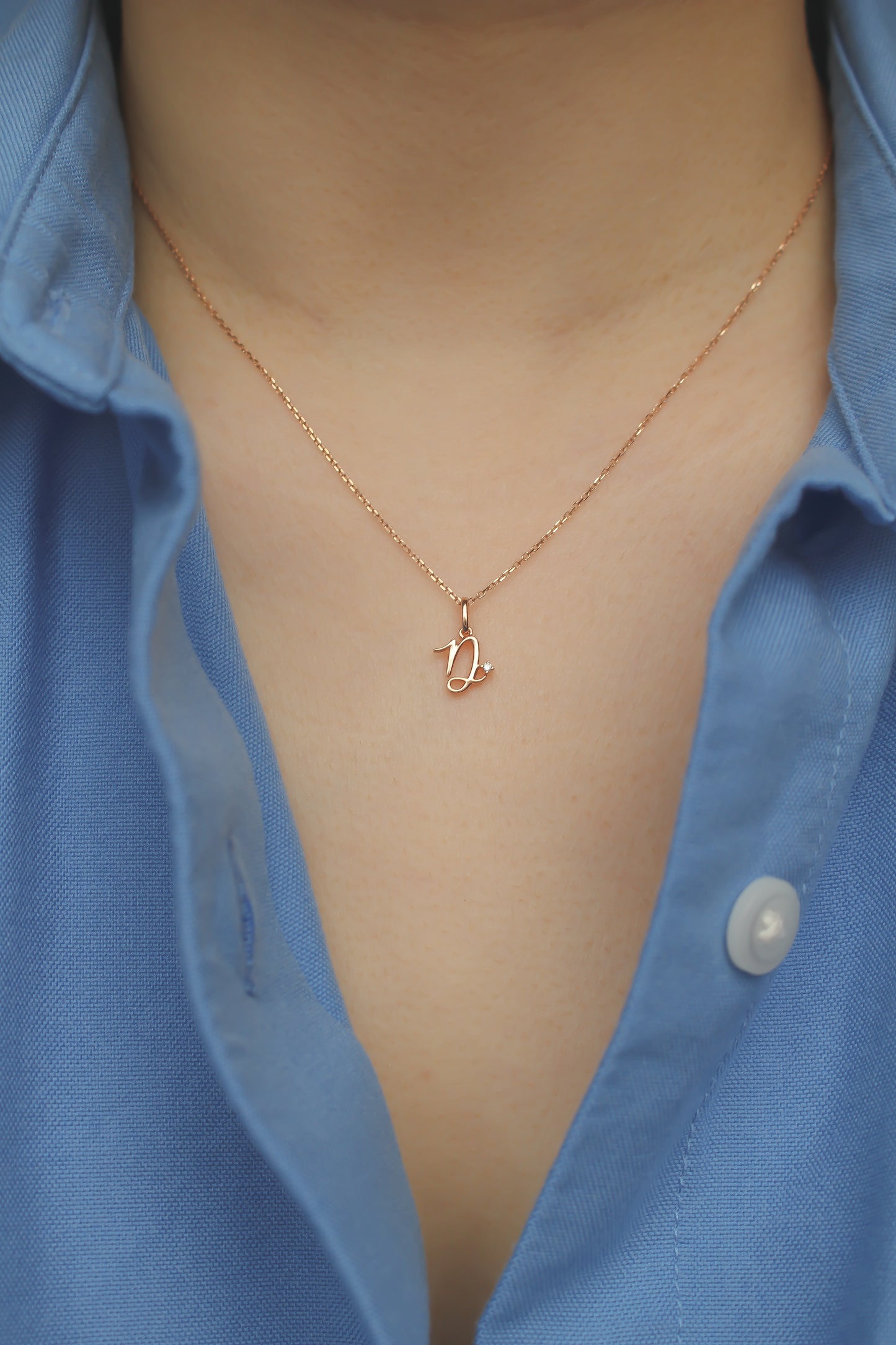 Audrey Gold Initial Pendant with Tiny Diamond (Medium)